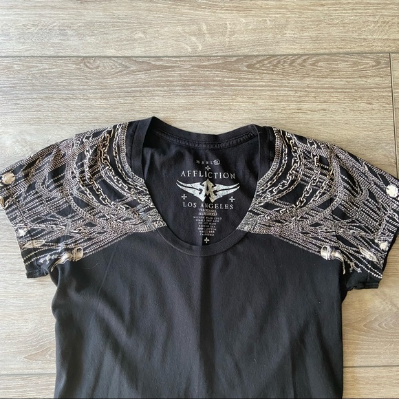 Affliction Chains Print Ruched Braided Back Tunic Top - Picture 10 of 16